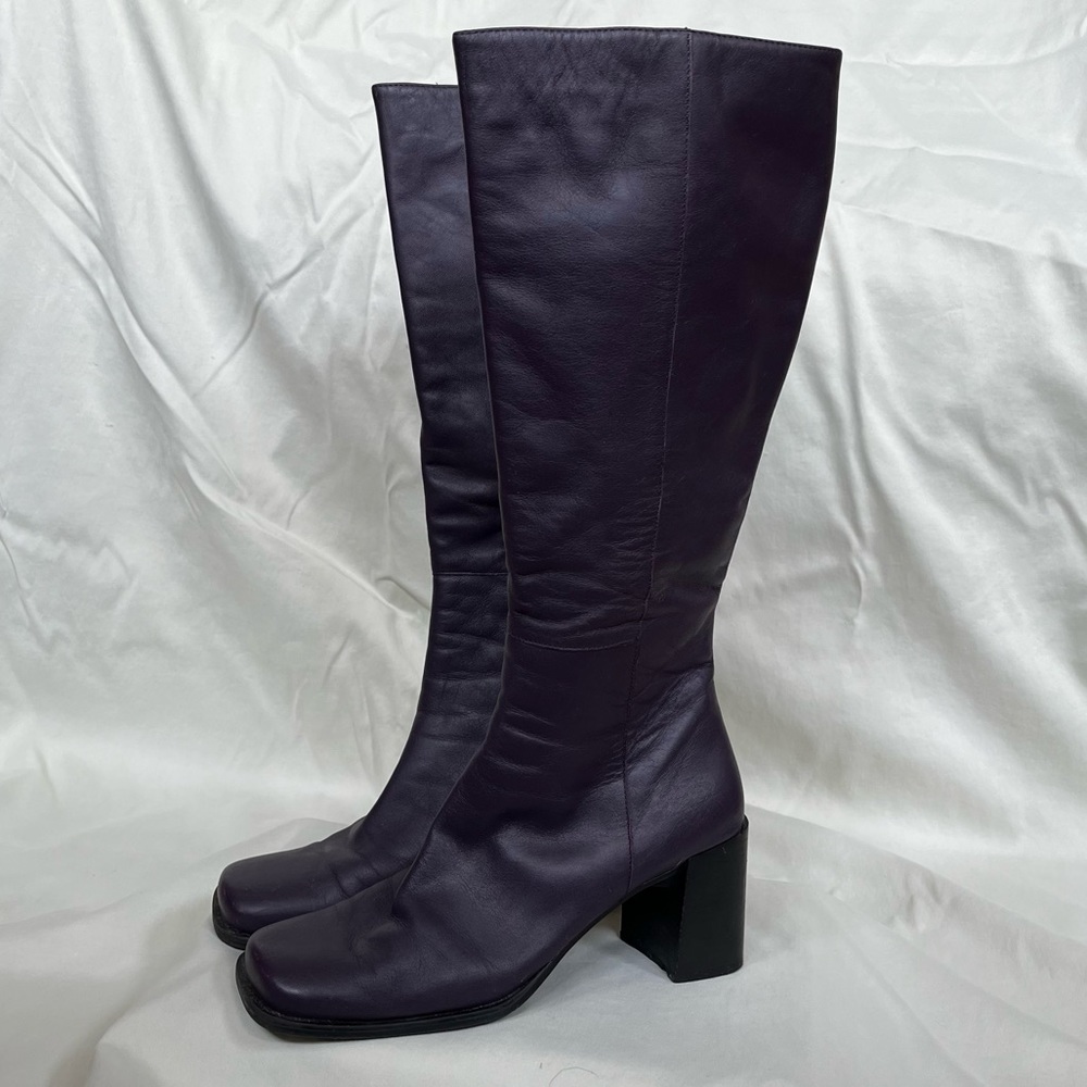 Bloomingdale’s Plum Leather Tall Boots